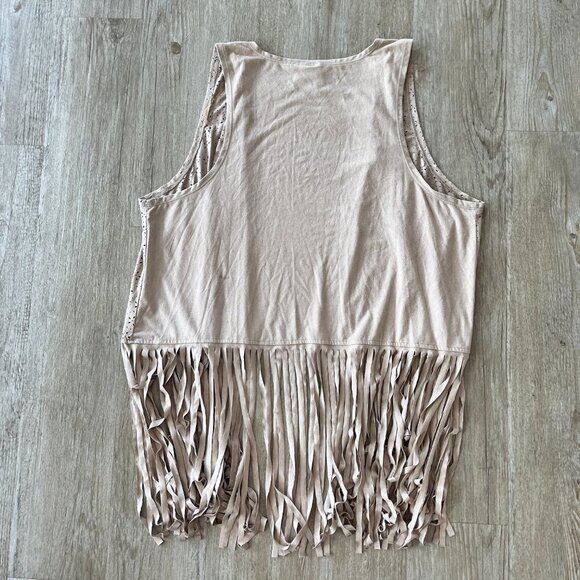 Womens New Directions Light Brown/Tan Fringe Vest - XL - Picture 5 of 7